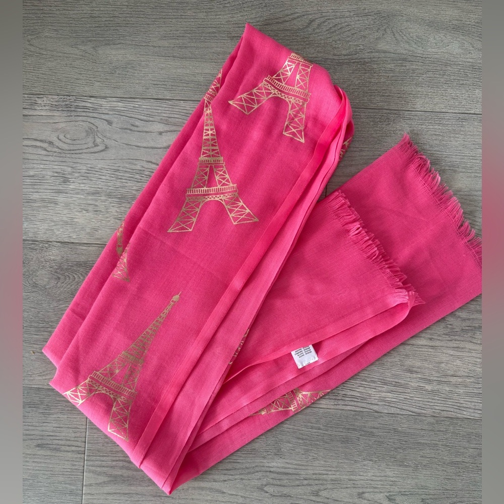 Pink Scarf with Gold Eiffel Tower Design